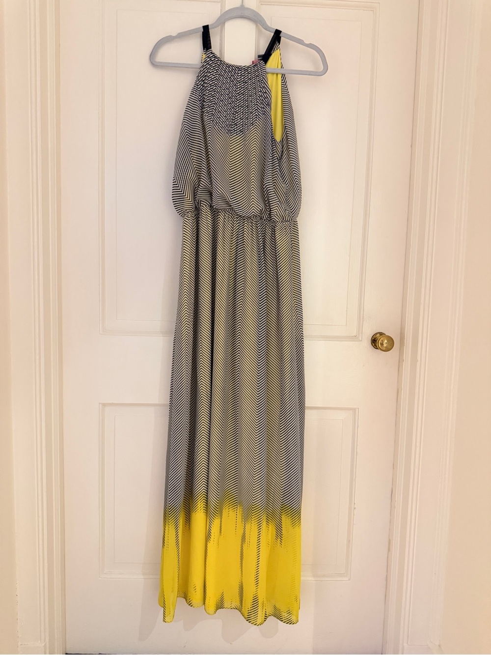 Vince Camuto Black & Yellow Ombre Chevron Maxi Dress